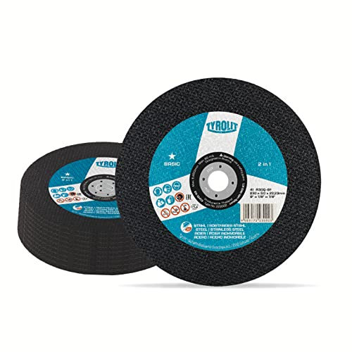 TYROLIT 223002 BASIC 2in1 230mm Metal Cutting Discs for Steel & Stainless Steel, Cut Off Wheels, Angle Grinder Discs, 230 x 3.0 x 22.23 mm, 25-Pack