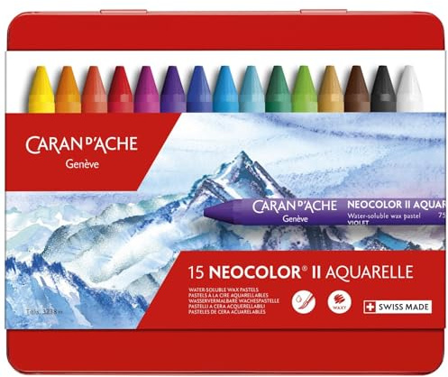 Caran d'Ache Neocolor II - Juego de ceras de color (15 unidades, caja metálica), multicolor