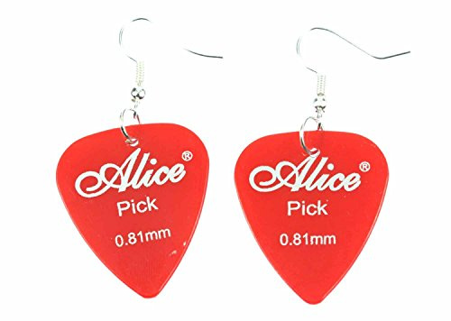 Miniblings Plektrum Plektron Ohrringe Hänger Gitarre rot versilbert | Ohrschmuck aus eigener Fertigung in Berlin, liebevoll zusammengesetzt