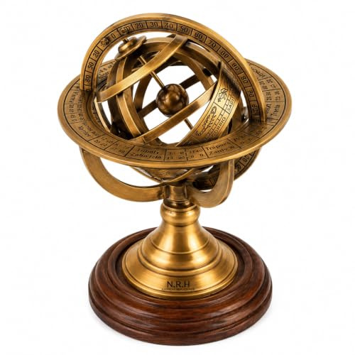 5 Nautical Brass Armillary Sphere World Globe Rosewood Base Table Decor Gift