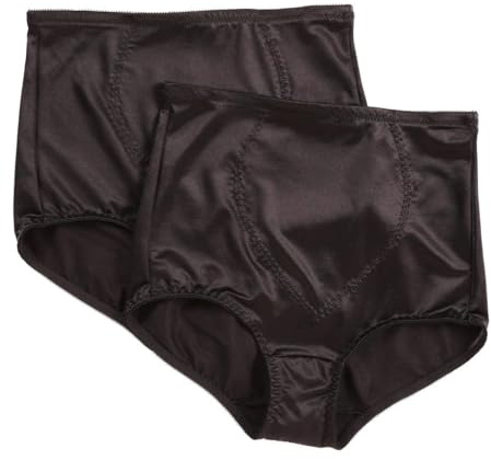 Bali womens Jacquard Mesh Tummy Panel Firm Control 2-pack Fajas Dfx710 shapewear briefs, Black/Black, Large US
