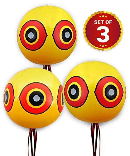 De-Bird Ballons mit Augen zur Vogelabwehr, Vogelschreck, Taubenabwehr, Vogelscheuche - Wirksamer Schutz vor Tauben, Gänse, Spechte - arbeitet mit Ultraschall, Spikes, Vogelnetz: Set aus 3