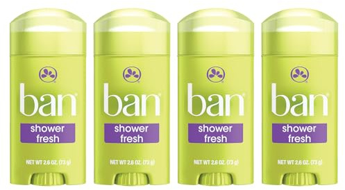 Ban Invisible Solid Antiperspirant Deodorant for Women and Men, 24-Hour Underarm Odor & Sweat Protection, Shower Fresh, 2.6 Oz, Pack of 4