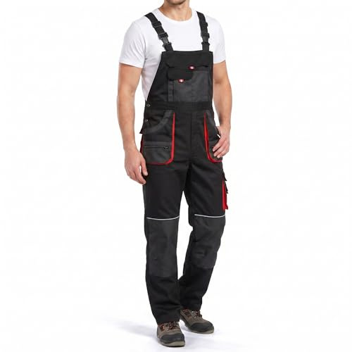 Stenso EM Arbeitslatzhose Herren Verstärkte Knie Werkzeugschlaufe | Arbeitslatzhose mit Doppeltaschen Brusttasche Cargotasche Kniepolstertaschen Werkzeugschlaufe