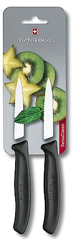 Victorinox Swiss Classic, Obst- und Gemüsemesser Set, 2teilig, Extra Scharfe Klinge, Wellenschliff, 8 cm, Robuster Kunststoffgriff, Rostfreier Stahl, Schwarz