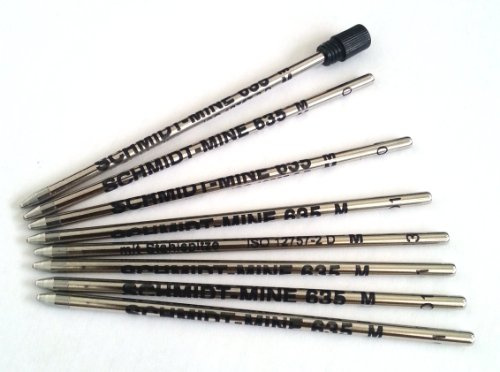 8 x Schmidt 635M Mini-Kugelschreibermine - Schwarz - (Lamy M21 und Cross 8518-4 Compatible)