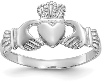 14 ct weiß gold Damen Claddagh Ring – Größe N 1/2