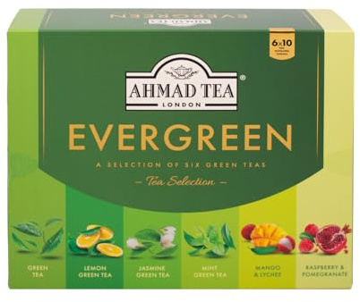 Ahmad Tea Gift Selection Pack | Green Tea Selection | Green Tea, Jasmine Green Tea & Fruit Green Tea | 60 Teabags | 6 Tea Blends | Tea Gift Set