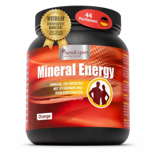 SanaExpert Mineral Energy – Isotonisches Sportgetränkepulver mit Kohlenhydraten, Elektrolyten, Vitaminen (C, B1, B2, B6, Niacin) sowie Calcium, Magnesium und Natrium – 1100 g – Made in Germany