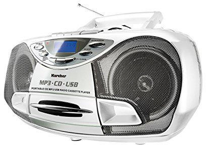 Karcher RR 510(N)-W - tragbares CD Radio (CD Player mit Kassette, FM Radio, Boombox, kleiner Kinder CD Spieler, MP3-Player, USB, Stereoanlage, Kompaktanlage, Batterie/Netzbetrieb)