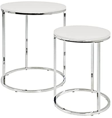 HAKU Beistelltische 2er Set Chrom weiß MDF Metall runder Couchtisch - Maße: H 40/50 x Ø 30/40 cm Style: Modern