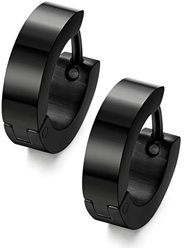 Jstyle Stainless Steel Unique Small Hoop Earrings for Men Huggie Earrings 1 Pairs Black
