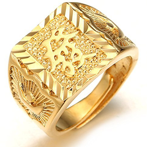 HALUKAKAH ● Oro Bendiga Todo ● Hombres Anillo Chapado en 18K Oro Real Rico Tamaño Ajustable con Caja de Regalo