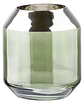 Fink [A] SMILLA, Teelichthalter, Vase, Glas, Silberfolie, glatt, dunkelgrün, silberfarben, L. 12 cm, B. 12 cm, H. 14 cm, D. 12 cm [SP]