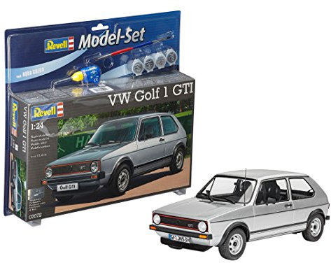 Revell Model Set 67072 VW Golf 1 GTI 1:24 Scale Unbuilt/Unpainted Plastic Model Kit with Contacta Professional Glue, Paintbrush & Selected Aqua Color Paints