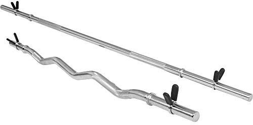 GORILLA SPORTS® Hantelstangen Set - inkl. Langhantelstange 170cm, SZ Curlstange 120cm, Sternverschlüsse/Federverschlüsse, 30mm, gerändelt, verchromt, Silber/Schwarz - Langhantel-Stange, SZ-Stange