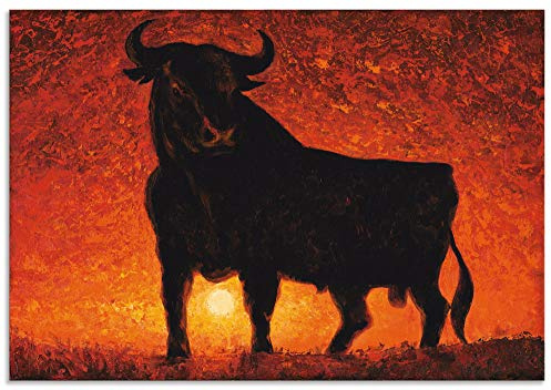 ARTland Wanddeko Wandbild Alu Verbundplatte für Innen & Outdoor Bild Stier Tiere Spanien Stierkampf Katalonien Malerei Modern Rot T4LC