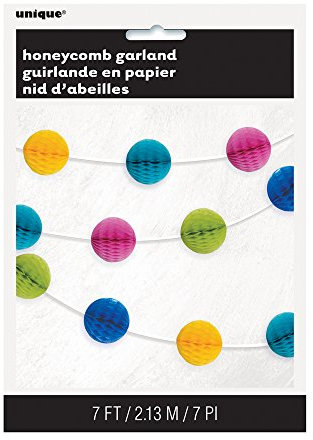 Vibrant Multicolor Paper Honeycomb Ball Garland (2 Meters) 1 Piece - Elegant Party Decoration for Events and Celebrations, 7'