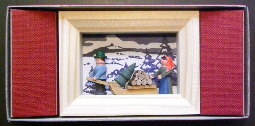 Miniatur im Rähmchen Holzsammler Seiffen 7cm Miniaturstube Bild Erzgebirge NEU