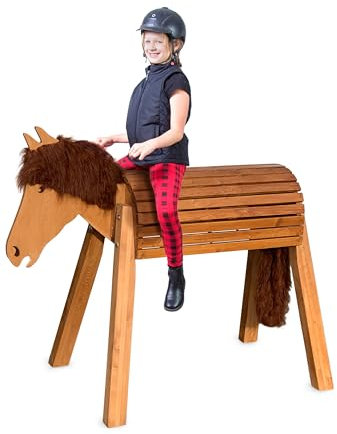 ﻿﻿Wildkinder Holzpferd für Draußen - Spielpferd und Pferd zum Reiten für Kinder - Kreativität, Fantasie, Motorik - Handgefertigtes braunes XL Holz Pferd mit brauner Mähne - Voltigierpferd