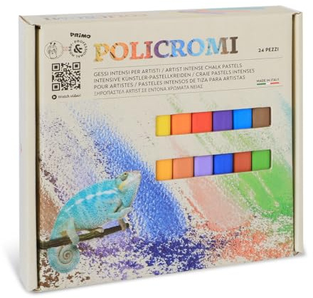 PRIMO Hobby & Professional - Tizas de Colores para Papel y Superficies Porosas, Colores Opacos y Pastosos para Artistas, Pasteles de Colores Acuarelables Difuminables para Papelería Hobby y Street Art