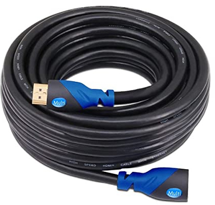 MutecPower 15 mètres Câble d'extension 4k HDMI 2.0 Ultra Haute Vitesse 18Gbps 4K@120Hz avec HDR, VRR et ARC - 26 AWG UL énuméré 15m câble mâle vers femelle bleu/noir tressé