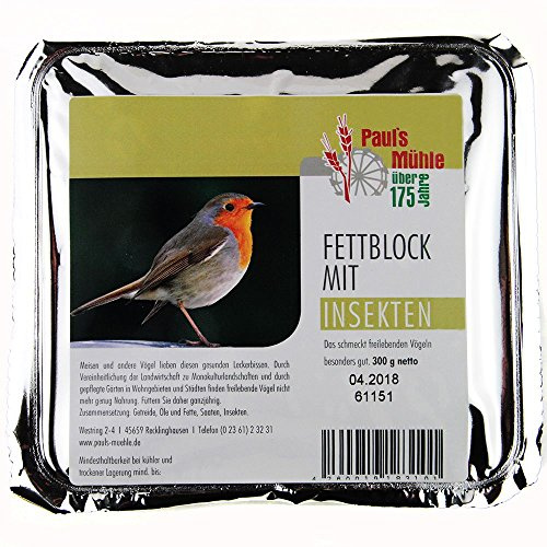 Paul´s Mühle - 12 x 300 g Fettblock mit Insekten für Vögel & Wildvögel | Energiereiches Vogelfutter & Wildvogelfutter (Vogelbuffet) - Ganzjahresfutter & Fettfutter (ganzjährig) für Garten (3,6 kg)