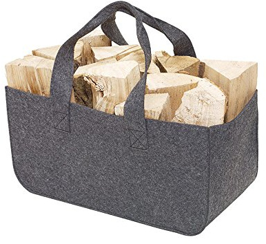 Preiswert&Gut Kaminholzkorb aus Filz mit Robusten Tragegriffen – Grauer Brennholzkorb für den Kamin, Größe 50x25x25cm – Ideale Holztasche für Holz Kaminholztasche mit 295 Gramm