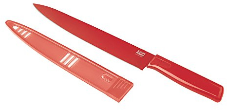 KUHN RIKON 23947 Messer Colori 1 Tranchiermesser Schinkenmesser rot 35 cm Edelstahl antihaftbeschichtet m. Klingenschutz