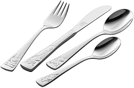 ZWILLING Teddy Kinderbesteck-Set, 4-teilig, Mit eingeprägten Motiven, Für Kinder ab 3 Jahren, 18/10 Edelstahl, Silber