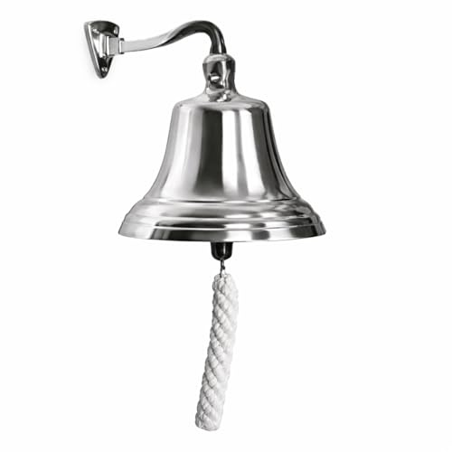 bar@drinkstuff Chrome Last Orders Bell – Large 7 / 180 mm Wall-Mounted Pub & Home Bar Bell, Brass with Chrome Finish, Cast-Iron Ringer & Rope Pull