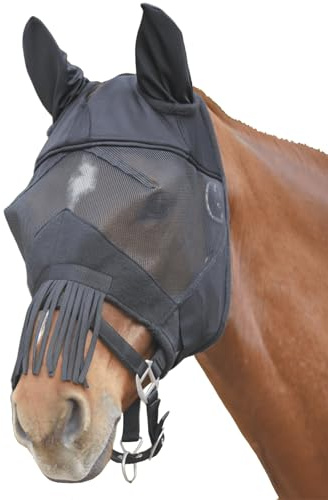 Waldhausen Fliegenmaske Premium mit Ohren und Nasenfransen, schwarz, WB