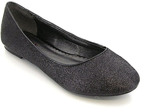 ESSEX GLAM New Womens Flat Pumps Ladies Glitter Ballet Ballerina Dolly Bridal Shoes Size (UK 8 EU 41, Black Glitter)