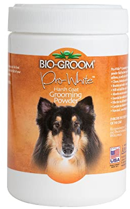 BIO-GROOM - Pro-White Pulver - Hundepflege - Hundetrockenshampoo - Absorbiert überschüssige Feuchtigkeit und Öl - Wirksam bei Rassen mit rauem Fell - 226 g