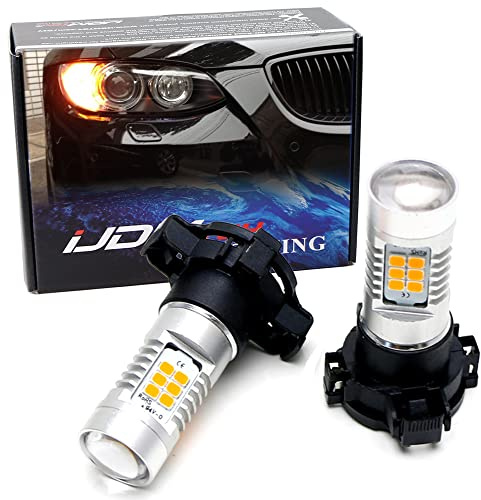 iJDMTOY Amber Yellow Error Free 21-SMD PY24W 5200s LED Bulbs Compatible with BMW Front Turn Signal Lights, Compatible with BMW E90/E92 3 Series, F10/F07 5 Series, E83/F25 X3 E70 X5 E71 X6 Z4, etc