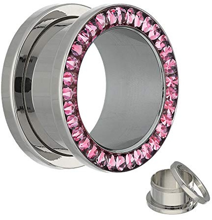 Treuheld Flesh Tunnel - Silber - Kristall - Pink - Schutzschicht 4 mm