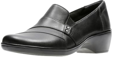 Clarks Women's May Marigold Slip-On Loafer, Black Leather, 10 W US