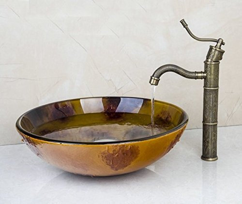 GOWE Kitchen Swivel 360 Faucet +Leaf Hand-Paint Waterfall Washbasin Lavatory Glass Sink Vessel Combine Brass Tap Mixer Faucet