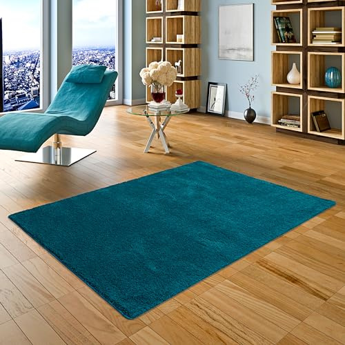 PALACE Hochflor Shaggy Teppich Petrol Grün Blau in 24 Größen