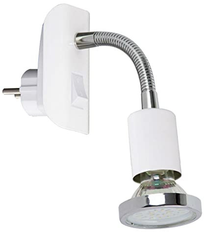Trango 11-056 LED Steckerleuchte Steckerlicht Nachtlicht inkl. 1x warmweiß LED Leuchtmittel & ON/OFF Schalter Leselampe, Wandlampe, Küchenlampe (1er Pack, Weiß matt)