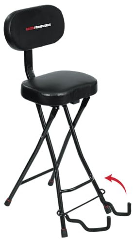 Gator Frameworks Gitarrensitz mit gepolstertem Kissen, ergonomischer Rückenlehne und ausklappbarem Gitarrenständer; geeignet für Akustik- und E-Gitarren (GFW-GTR-SEAT)