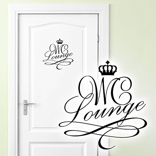 Grandora Wandtattoo Türaufkleber WC Lounge mit Krone I schwarz (BxH) 14 x 14 cm I Bad Badezimmer Toilette Aufkleber Wandaufkleber Wandsticker Sticker Tür W881