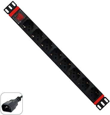 WP Rack WPN-PDU-C01-08 Multipresa Ciabatta Elettrica Rack 19 con 8 Prese Universali Ita 10/16A e Schuko, Cavo da 2 Mt. con Spina C14 VDE con Attacco per UPS, 250V/3500W, Nero