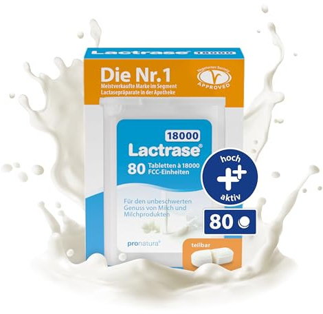 pro natura Lactrase 18000 – 80 Lactase Tabletten bei Lactose-Intoleranz, für den unbeschwerten Genuss von Milch und Milchprodukten