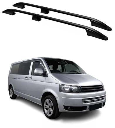 OMAC Dachreling kompatibel mit VW T5 T6 T6.1 Transporter Multivan Caravelle 2003-2024 L2 Langer Aluminium Schwarz 2 TLG