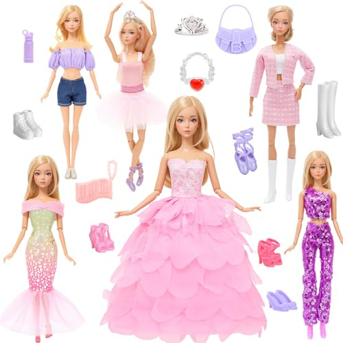 Miunana 6 Pcs Moda Premium Fatto a Mano Morbido Matrimonio Moda Abiti Vestiti Per La Festa + 6 PCS Scarpe + 5 Accessori Per 11.5 Pollici / 28 - 30 CM Bambola Per Regalo