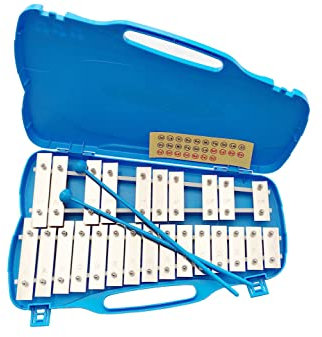 GEWA Glockenspiel, Klangspiel, Xylophon, mit 25 Metallklangplatten, Chromatisch (Tonumfang G5-G7) inkl. 2 Schlegel, Kunststoffetui mit Griff, blau