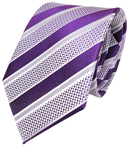 TigerTie Designer Cravatta di seta viola lilla argento a righe – Cravatta di seta
