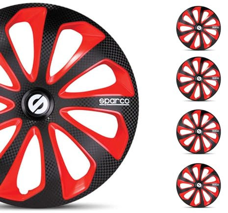 Sparco Spc1475Bkrdc Set Copricerchi 4 Pezzi Sicilia 14 Pollici Nero/Rosso/Carbono
