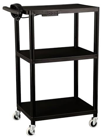 Norwood Commercial Furniture Mobile Utility AV Cart with Power Strip and Casters, Rolling Presentation and Media Cart on Wheels, Black